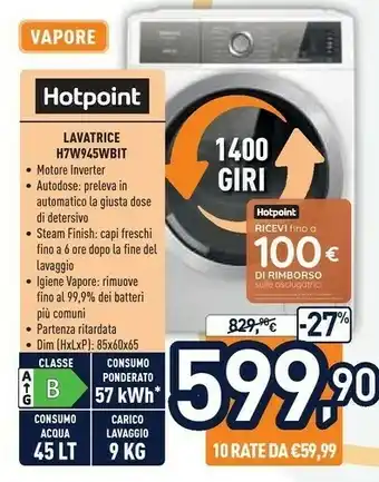 Unieuro H7 w945wb it lavatrice caricamento frontale 9 kg 1400 giri/min b bianco offerta