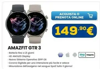 Euronics Gtr 3 3,53 cm (1.39") 46 mm amoled grigio gps (satellitare) offerta