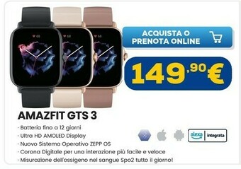 Euronics Gts 3 4,45 cm (1.75") 42 mm amoled nero gps (satellitare) offerta