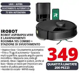 Comet Irobot robot aspirapolvere e lavapavimenti roomba 105 combo + stazione di svuotamento offerta