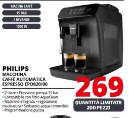 Comet Philips macchina caffè automatica espresso EP0820/00 offerta
