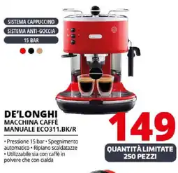 Comet De'longhi macchina caffè manuale ECO311.BK/R offerta