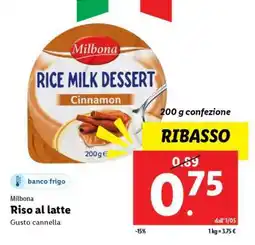 Lidl Milbona Riso al latte offerta