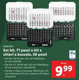 Lidl PARKSIDE Set bit, 71 pezzi o bit e chiavi a bussola, 56 pezzi offerta