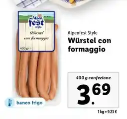 Lidl Alpenfest Style Würstel con formaggio offerta