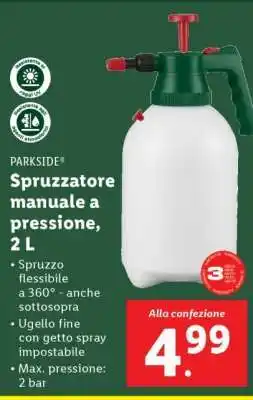 Lidl PARKSIDE Spruzzatore manuale a pressione, 2 L offerta