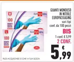 Conad GUANTI MONOUSO IN NITRILE EUROPACKAGING offerta