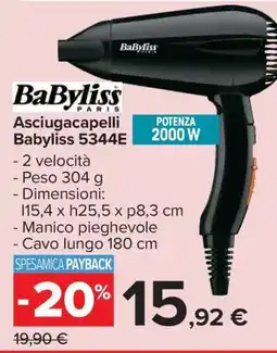 Carrefour Asciugacapelli Babyliss 5344E offerta