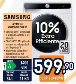 Unieuro SAMSUNG LAVATRICE WW11DG6B25LKU3 offerta