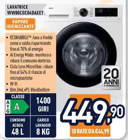 Unieuro SAMSUNG LAVATRICE WW80CGC04DAEET offerta