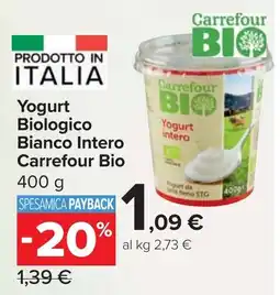 Carrefour Market Yogurt Biologico Bianco Intero Carrefour Bio offerta