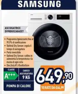 Unieuro SAMSUNG ASCIUGATRICE DV90DG52A0AEET offerta