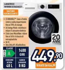 Unieuro LAVATRICE WW90CG04DAEET offerta