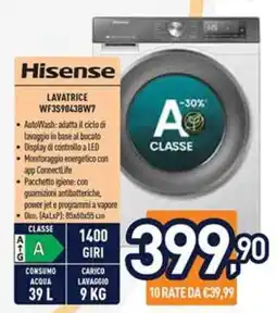 Unieuro Hisense Lavatrice WFS39043BW7 offerta