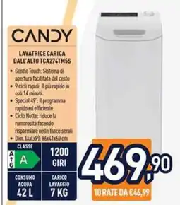 Unieuro CANDY LAVATRICE CARICA DALL'ALTO TCA27TMSS offerta