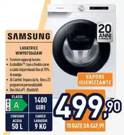 Unieuro Samsung Lavatrice WW90T554DAW offerta