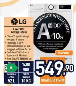Unieuro LG Lavatrice F4WR6010AGW offerta