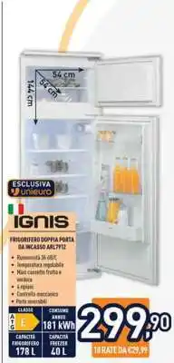 Unieuro IGNIS FRIGORIFERO DOPPIA PORTA DA INCASSO ARL7912 offerta