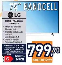 Unieuro LG SMART TV NANOCELL 75NANO82T6 offerta