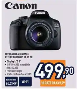 Unieuro Canon Fotocamera Digitale Reflex EOS2000D 18-55 DC offerta