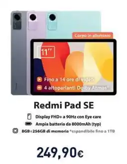 Unieuro Redmi Pad SE offerta