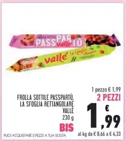 Conad FROLLA SOTTILE PASSPARTÙ, LA SFOGLIA RETTANGOLARE VALLE offerta