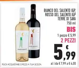 Conad BIANCO DEL SALENTO IGP, ROSSO DEL SALENTO IGP TERRE DI SAVA offerta