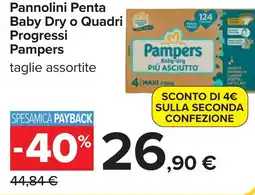 Carrefour Pannolini Penta Baby Dry o Quadri Progressi Pampers offerta