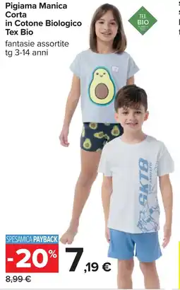 Carrefour Pigiama Manica Corta in Cotone Biologico Tex Bio offerta