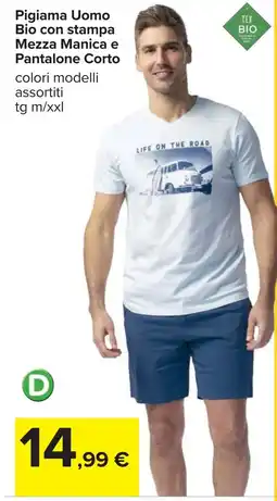 Carrefour Pigiama Uomo Bio con stampa Mezza Manica e Pantalone Corto offerta