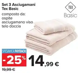 Carrefour Set 3 Asciugamani Tex Basic offerta