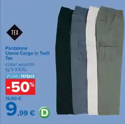 Carrefour Pantalone Uomo Cargo in Twill Tex offerta