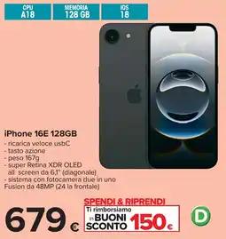 Carrefour iPhone 16E 128GB offerta