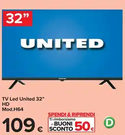 Carrefour TV Led United 32" HD offerta