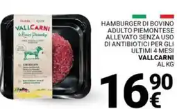 Supermercati Gulliver Hamburger di bovino adulto piemontese allevato senza uso di antibiotici per gli ultimi 4 mesi VALLCARNI offerta