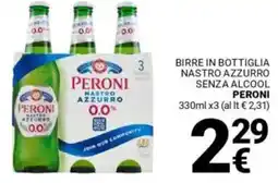 Supermercati Gulliver Birre in bottiglia nastro azzurro senza alcool PERONI offerta