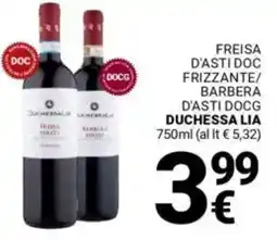Supermercati Gulliver Freisa d'asti doc frizzante/ barbera d'asti docg  DUCHESSA LIA offerta