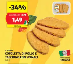 ALDI Il podere cotoletta di pollo e tacchino con spinaci offerta