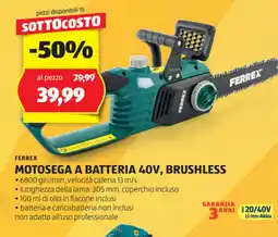 ALDI Ferrex motosega a batteria 40v, brushless offerta