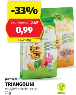 ALDI Just veg! triangolini veggie/lenticchie e ceci offerta