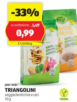 ALDI Just veg! triangolini veggie/lenticchie e ceci offerta