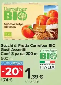 Carrefour Express Succhi di frutta carrefour bio gusti assortiti conf. 3 pz da bio offerta