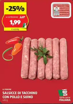 ALDI Il podere salsicce di tacchino con pollo e suino offerta