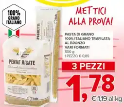 Todis Pasta di grano 100% italiano trafilata al bronzo vari formati offerta