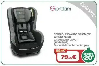 Bimbo Store Seggiolino auto orion 012 grigio- nero gr 0+/1/2 (0-25kg) offerta