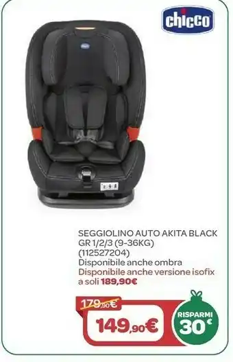 Bimbo Store Seggiolino auto akita black gr 1/2/3 (9-36kg) offerta