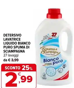 Iperal Detersivo lavatrice liquido bianco puro SPUMA DI SCIAMPAGNA offerta