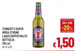 A&O Tennent's super birra strong lager doppio malto bottiglia offerta