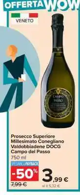Carrefour Prosecco Superiore Millesimato Conegliano Valdobbiadene DOCG Campo del Passo offerta