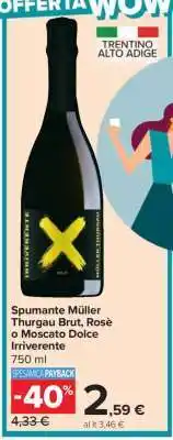 Carrefour Spumante Müller Thurgau Brut, Rosè o Moscato Dolce Irriverente offerta